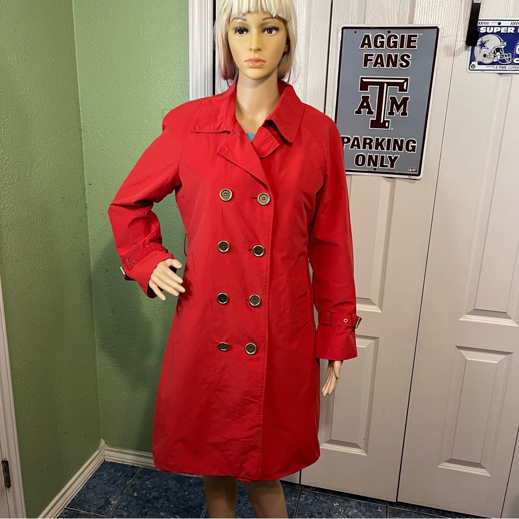 Isaac Mizrahi Red Double-Breasted Trench Coat